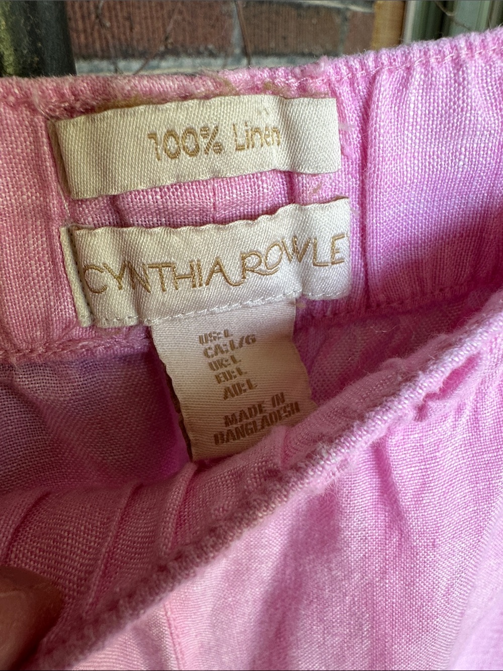 Cynthia Rowley bubblegum pink pull on linen cropped pants w/pockets. Size Large - Picture 5 of 5
